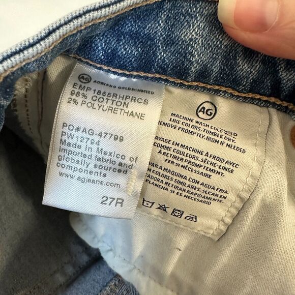 AG The Prima Ankle Raw Hem Cigarette Ankle Med Wash Blue Skinny Jean 27 Zip Fly - Picture 12 of 13